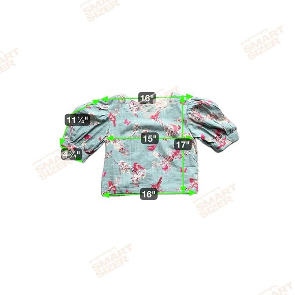 Bombay Paisley XS Linen Crop Top Bird Print Puff Sleeve Blouse Fairy Garden - Picture 12 of 16